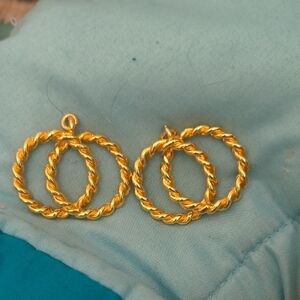 Gold-Tone Twisted Double Hoop Earrings for Women - Shiny Gold Finish